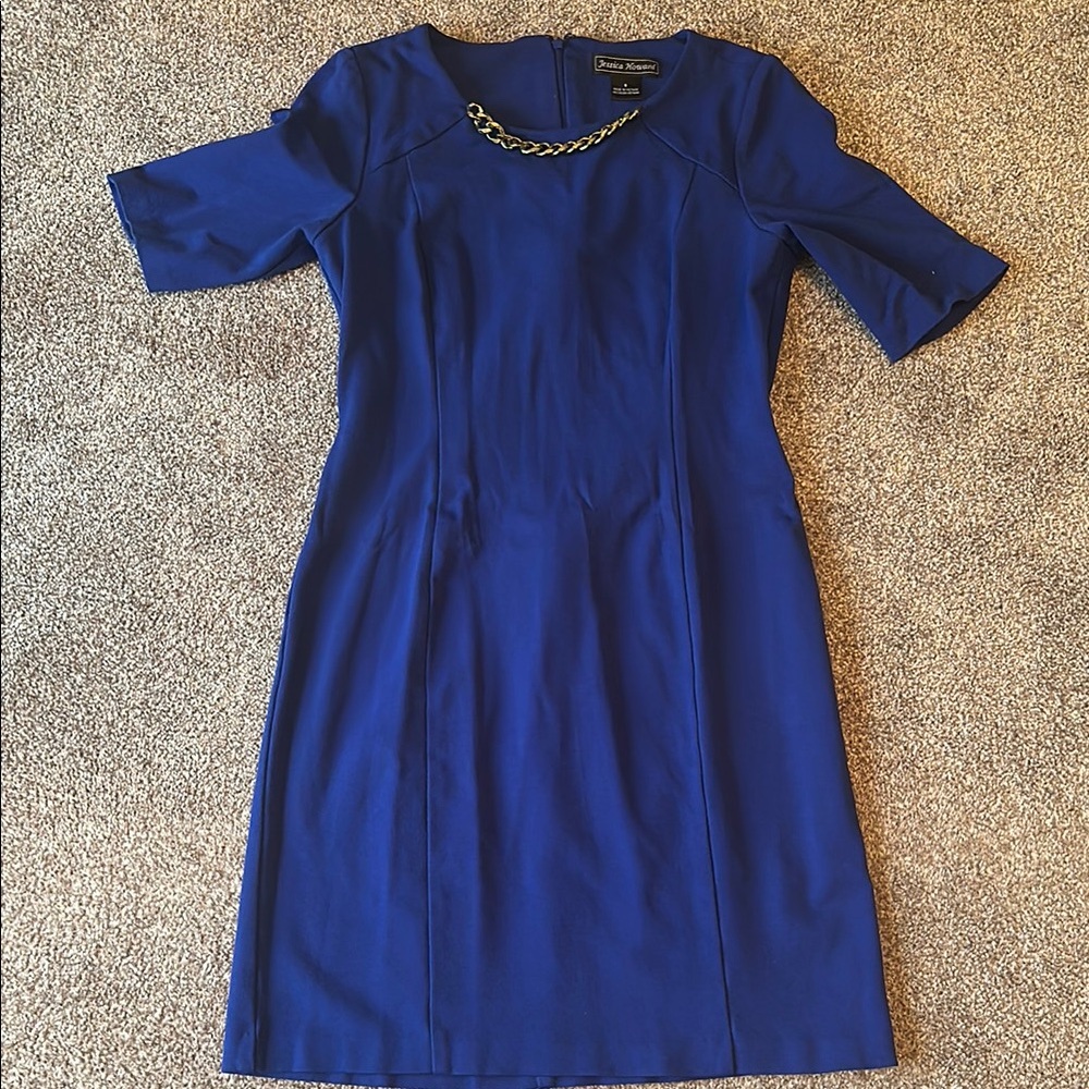Jessica Howard Royal Blue Midi Dress with Chain Accent